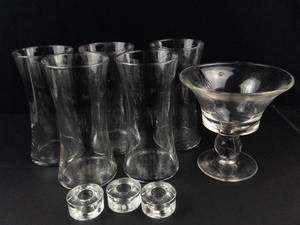Clear Glass Vase, Compote & Candle Holder Mixed Lot (9 Pieces)