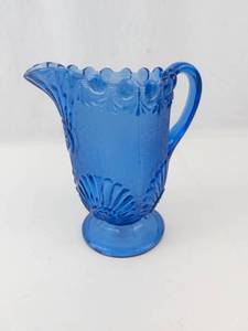 Vintage Sapphire Blue Hobnail Glass Pitcher