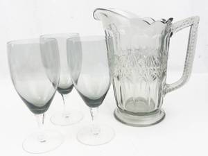 Smoked Glass Pitcher & Goblet Set