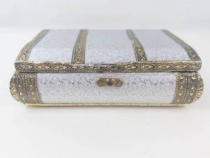Ornate Silver Tone Trinket Box With Red Velvet Interior