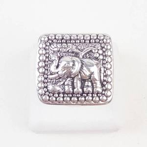 Vintage Sterling Silver Beaded Border Square Elephant Ring Size 8