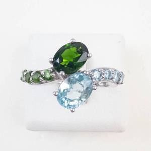 Sterling Silver Peridot & Aquamarine Ring Size 9