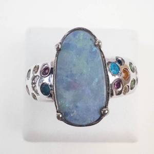Djoy Boulder Opal & Multigem Sterling Silver Ring Size 6.75-7