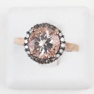 Morganite CZ Rose Gold Plated Sterling Silver Ring Size 8.25