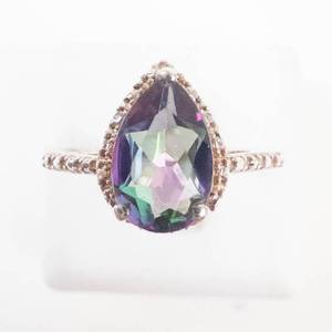 Mystic Topaz Pear Cut Sterling Silver Ring Size 9