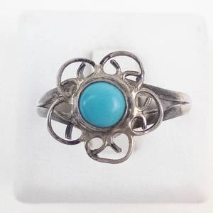 Blue Turquoise Flower Sterling Silver Ring Size 7.25