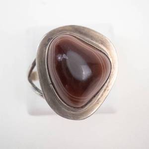 Beautiful Polished Agate Sterling Silver Ring Size 9