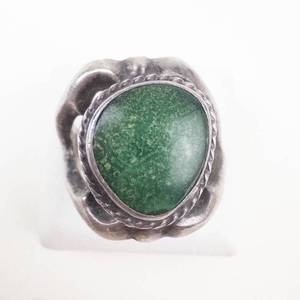 Unique Raw Style Sterling Silver Green Gemstone Ring Size 6
