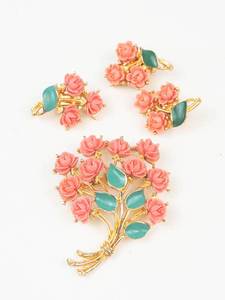 J.J. Gold Tone Floral Brooch & Clip-On Earring