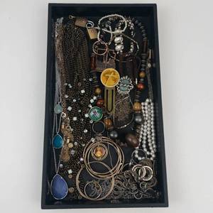 Mixed Costume Jewelry Lot Necklaces Bracelets Rings & Pins