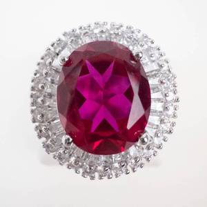 GJW Sterling Silver Created Pink Ruby & CZ Ring Size 8