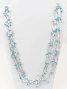 Navajo Sterling Silver Turquoise Liquid Heishi Necklace Multi-Strand