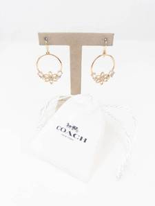 Coach Gold Tone Floral Dangle Earrings With Original Pouch