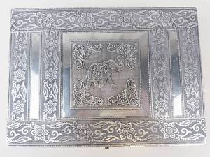 Ornate Silver Tone Elephant Keepsake Box