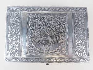 Ornate Peacock Silver Tone Trinket Box