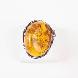 Sterling Silver Amber Open Shank Ring. Size 8