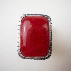 Large Sterling Silver Red Coral Ring Size 8.5