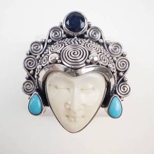 Intricate Sajen Sterling Silver Goddess Face Ring Size 9