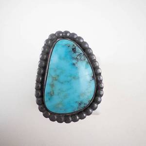 Hallmarked Large Beautiful Vintage Patina Turquoise Sterling Silver Ring Size 9.25