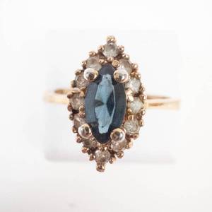 ROMAN Blue & White Gemstone Gold Tone Ring Size 9