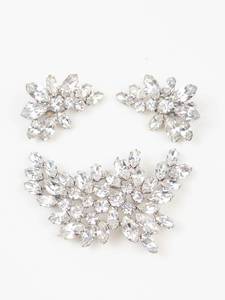 Vintage B. David Crystal Rhinestone Silver Tone Brooch & Clip-On Earrings (Lot of 3)