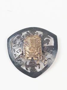 Vintage Aztec Inca Sterling Silver & 18K Pendant Brooch