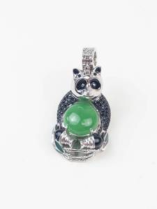 Unique Sterling Silver Panda Pendant Enhancer With Green Jade & Spinel