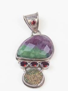 HUGE Sterling Silver Multi-Gemstone Pendant