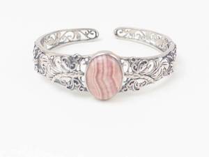 Sterling Rhodochrosite Hinged Cuff Bracelet