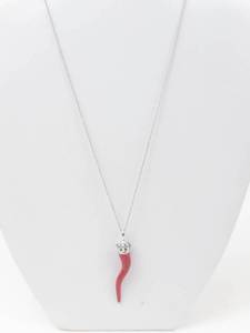 Sterling Silver Red Cornicello Italian Pendant Necklace