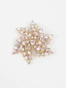 Leaf Swirl Crystal Brooch Pin