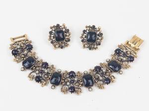 Gold-Tone Rhinestone & Pearl Clip-On Earring Bracelet Set 7 in
