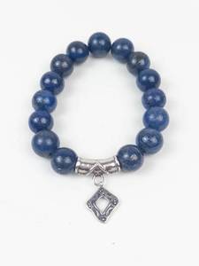 Lapis Beaded Stretch Bracelet With Sterling Silver Charm