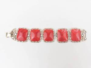 Vintage Coro Red Lucite Gold Tone Panel Bracelet 7in