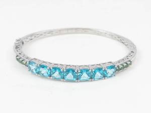 STS Sterling Silver Blue Topaz & Peridot Hinged Cuff Bracelet