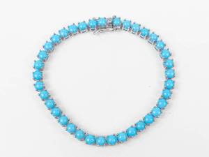 Stunning Sterling Silver Turquoise Cabochon Tennis Bracelet 8