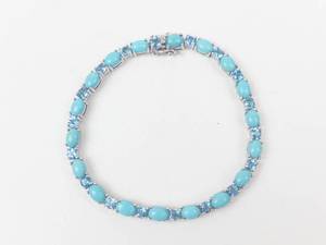 Gorgeous Turquoise & Aquamarine Tennis Bracelet Sterling Silver 8