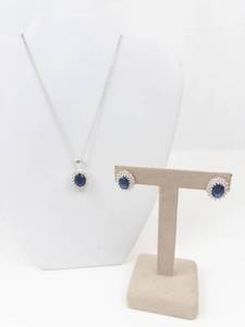 Sterling Silver Created Sapphire & CZ 3-Piece Necklace & Earrings Set