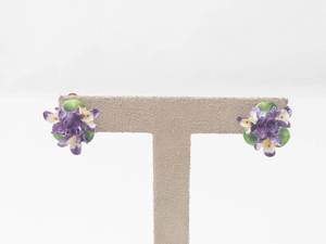 Porcelain Floral Clip-On Earrings Gold Tone