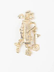 Gold Plated Golf Club Dangle Charm Brooch