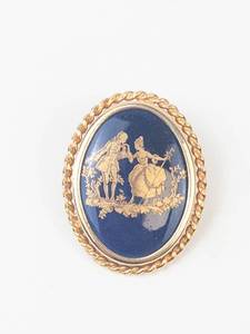VINTAGE COBALT BLUE & GOLD LIMOGES Brooch Pin