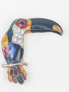 Toucan Bird Enamel Rhinestone Brooch