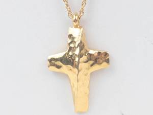 Trifari Hammered Cross Pendant Necklace