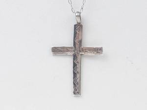 Sterling Silver Hieroglyphic Cross Pendant Necklace