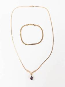 Garnet Gold Tone Necklace & Bracelet Set