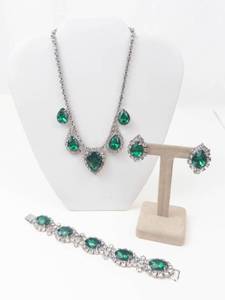 Green Rhinestone Jewelry Set (4 Pieces)
