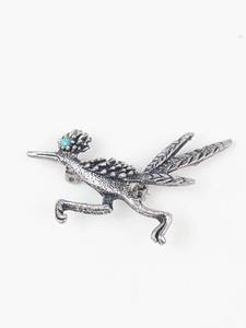 Silver Tone Turquoise Roadrunner Brooch Pin