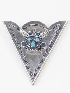 Vintage Southwestern Silver Tone Turquoise Collar Tip Brooch Clutch Back