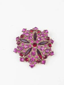 Vintage Fuchsia & Ruby Crystal Gold Tone Brooch