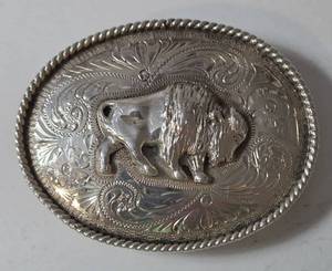 2.5 Oz. Silver Belt Buckle - 92.5 Sterling Silver - Buckle has Buffalo on it and Buckle is 3 12 wide.